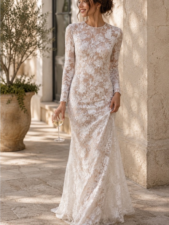 NADINE MERABI Dresses & Skirts - Nadine Merabi Sasha White Maxi Dress Long Sleeve Lace Floor Length